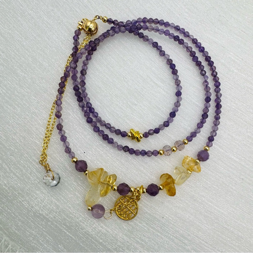 Amethyst & Citrine Adjustable Necklace