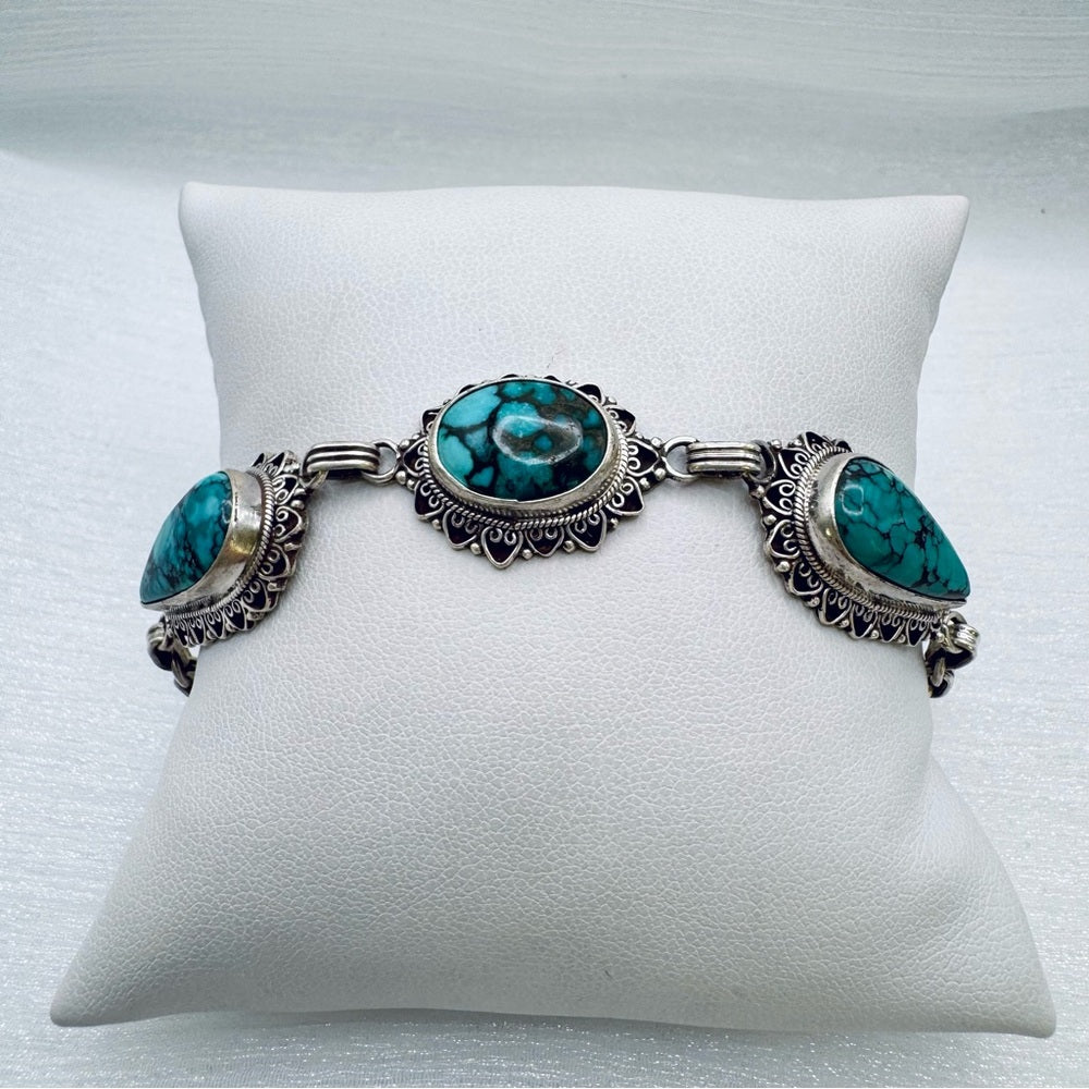 S925 Turquoise Flower and Teardrop Bracelet