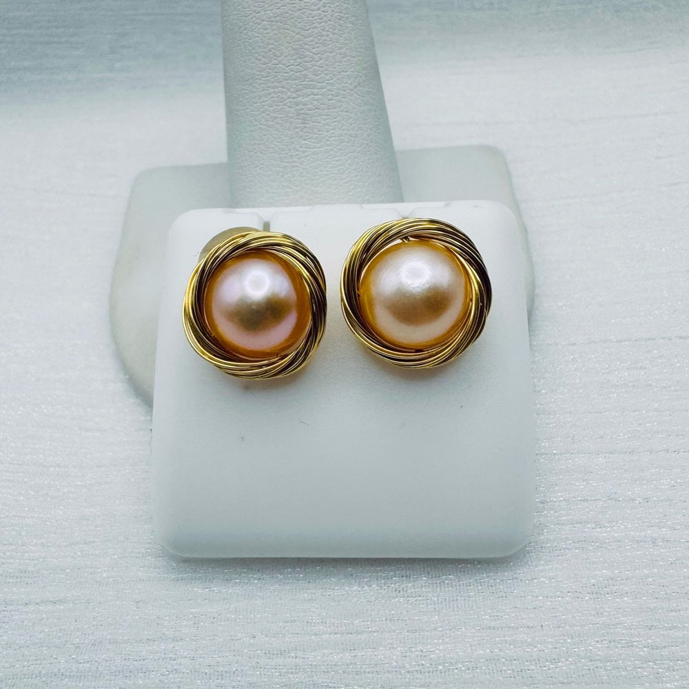 Gold Nested Pearl Stud Earrings