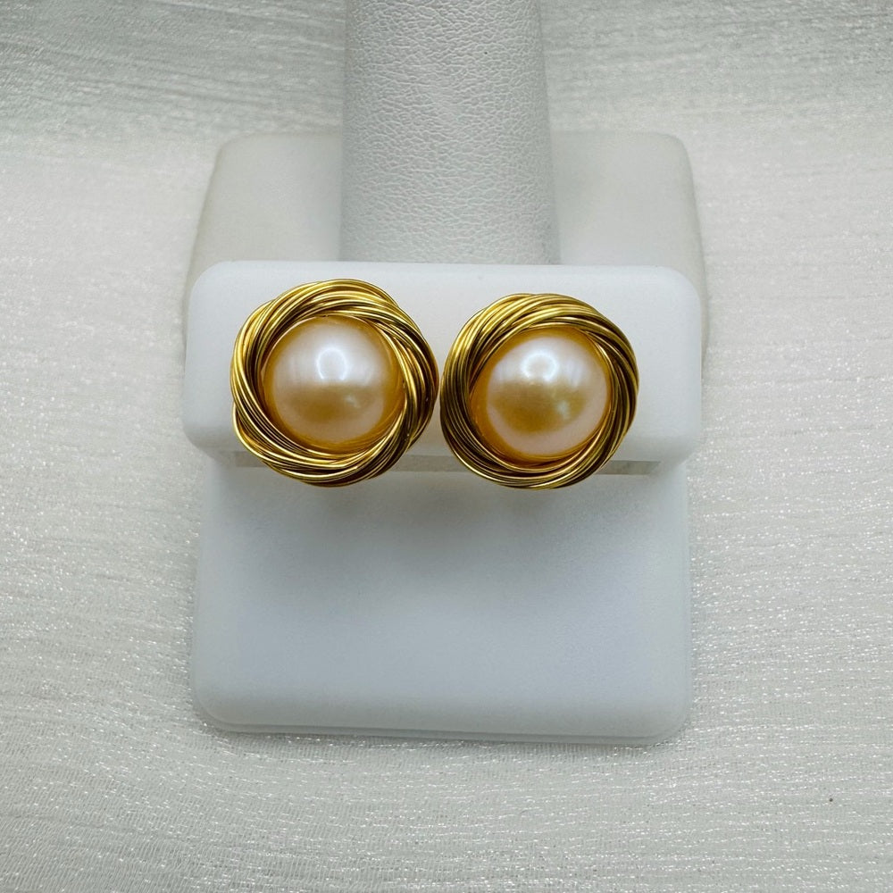 Gold Nested Pearl Stud Earrings