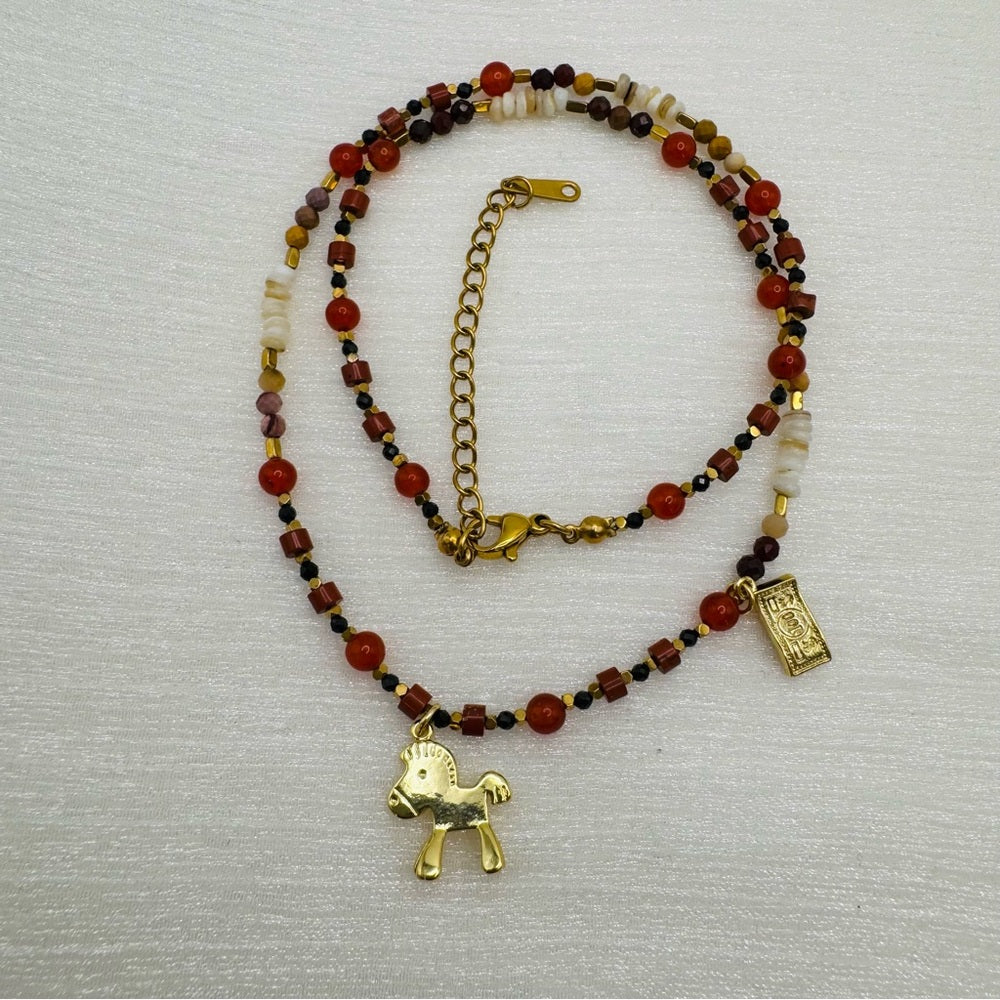 Carnelian and Mookite Beaded Necklace