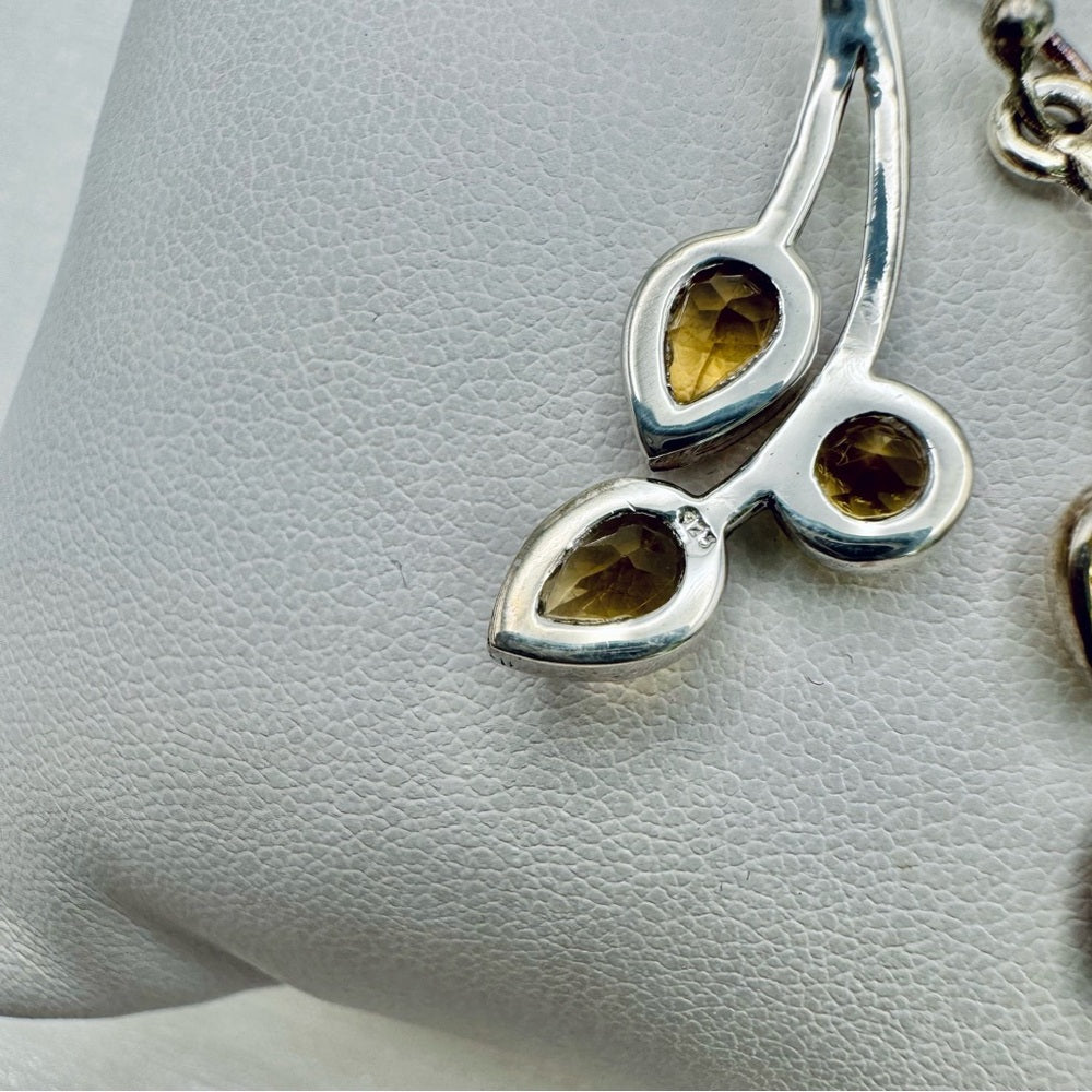 S925 Citrine Dangle Leaf Earrings