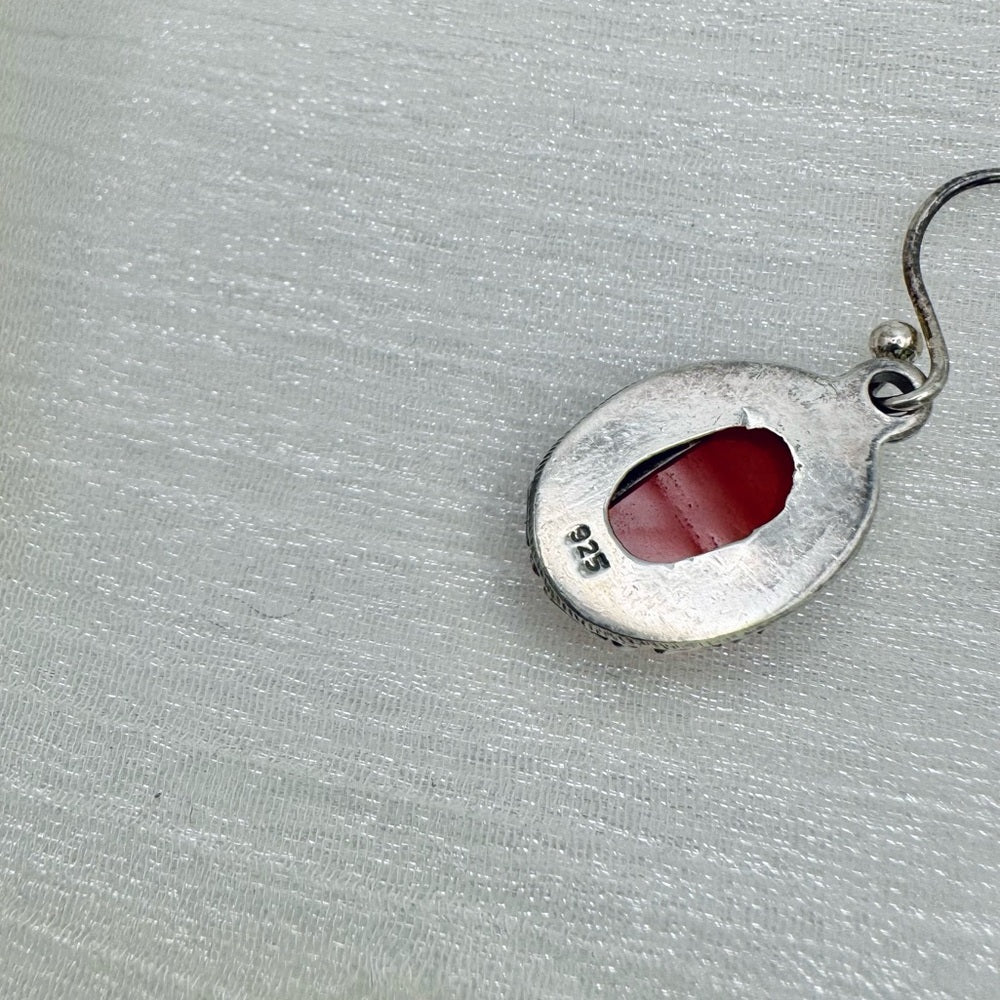 S925 Carnelian Oval Dangle Earrings
