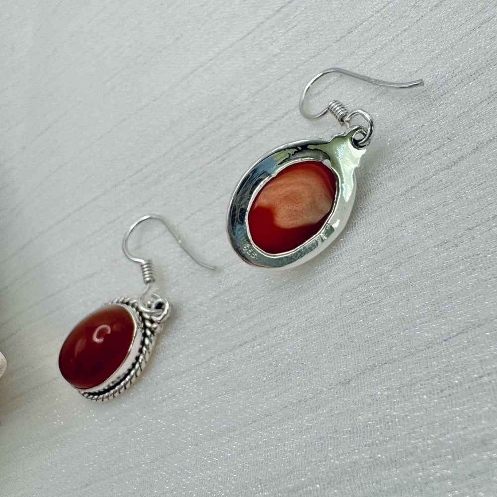 S925 Carnelian Oval Dangle Earrings