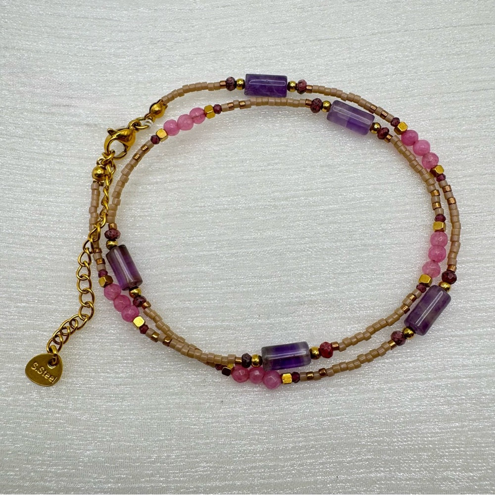 Amethyst, Rose Quartz, and Garnet Necklace