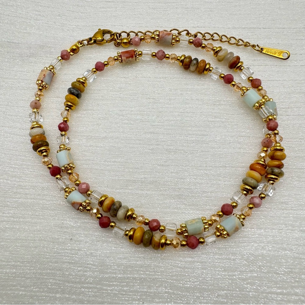 Painted Picasso & Ocean Jasper Mixed Gemstone Necklace