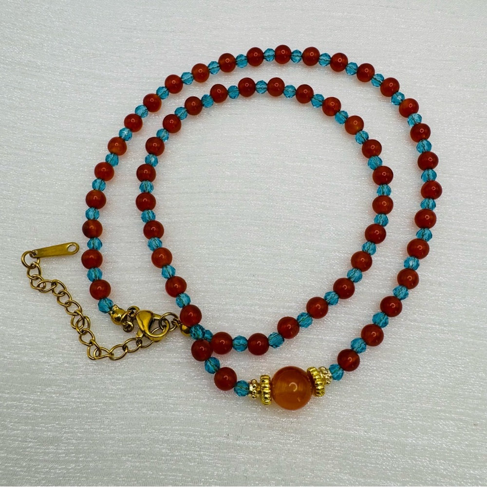 Carnelian Gemstone & Swarovski Crystal Necklace