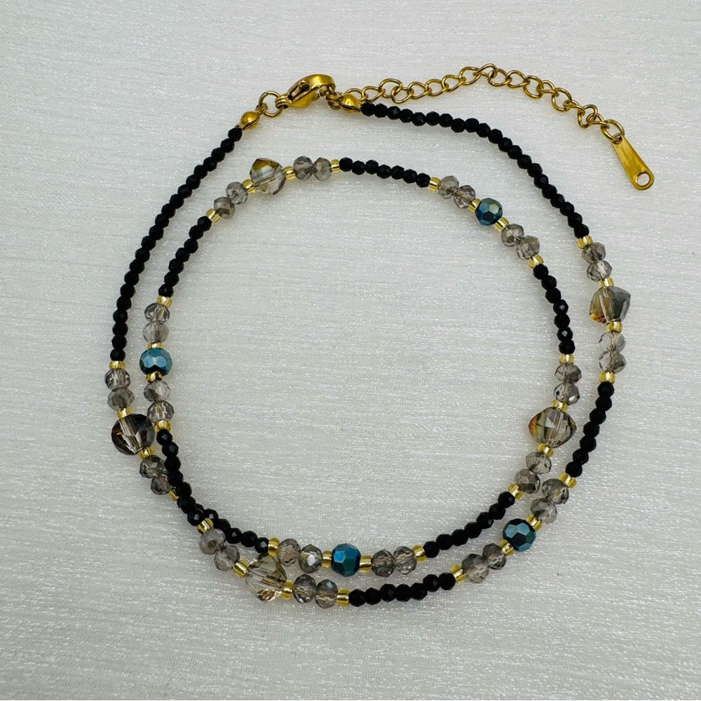 Black Spinel & Swarovski Crystal Mixed Gemstone Necklace