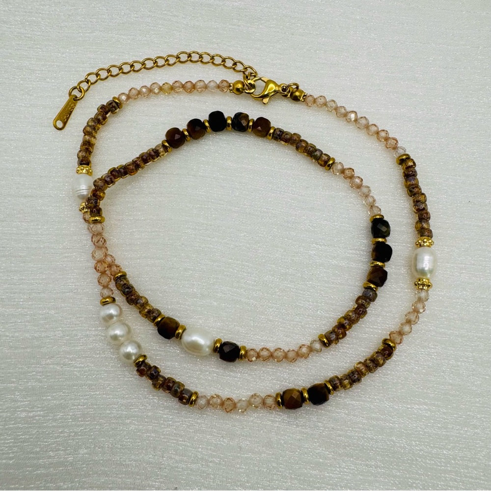 Swarovski Crystal, Tigers Eye and Freshwater Pearl Necklace