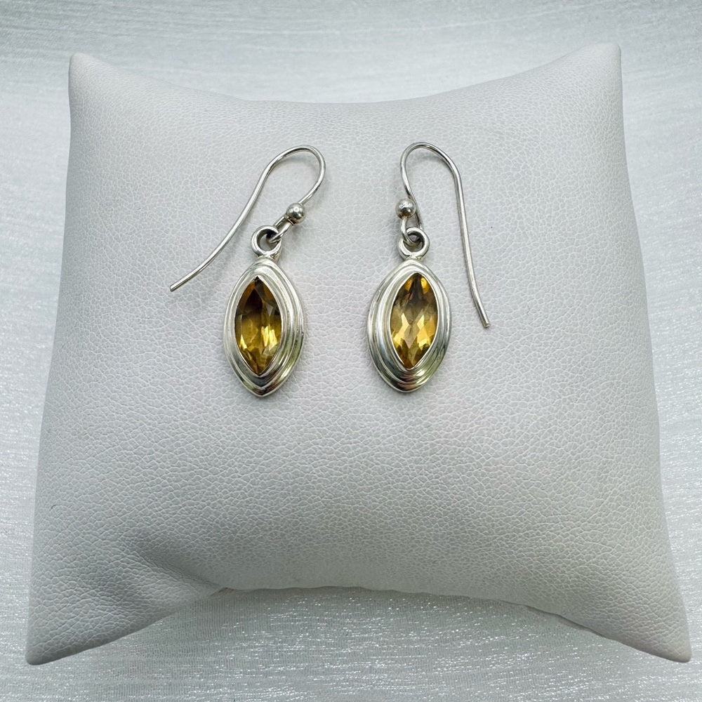 S925 Citrine Dangle Oval Earrings