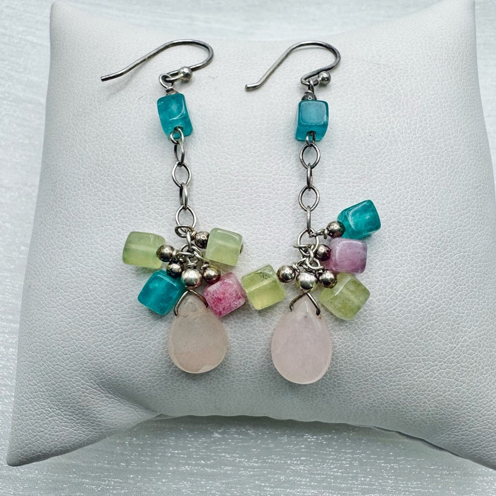 S925 Mixed Gemstone Dangle Earrings