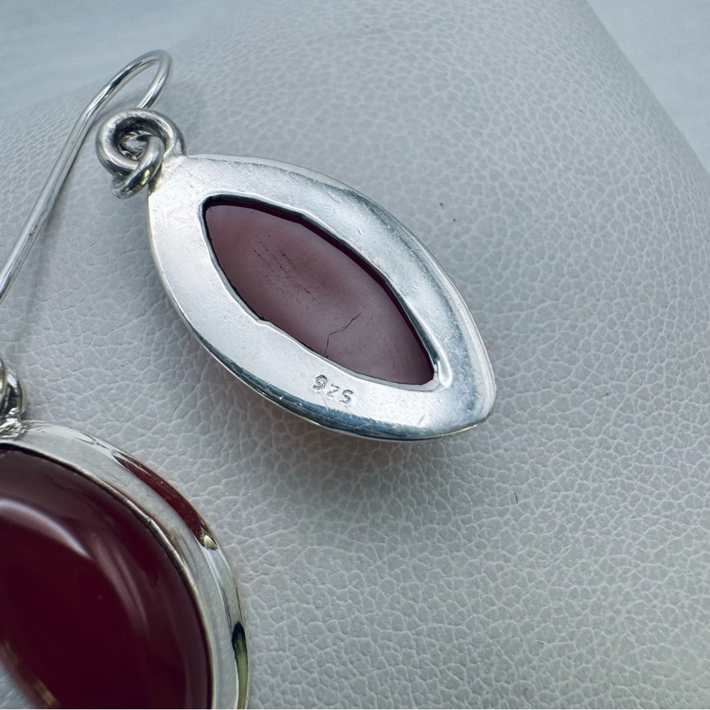 S925 Carnelian Almond Shaped Dangle Earrings