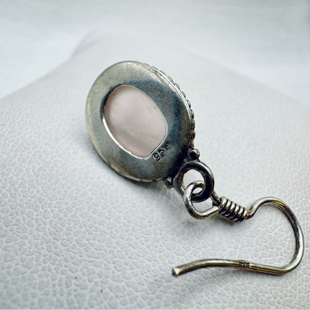 S925 Rose Quartz Oval Dangle Earrings