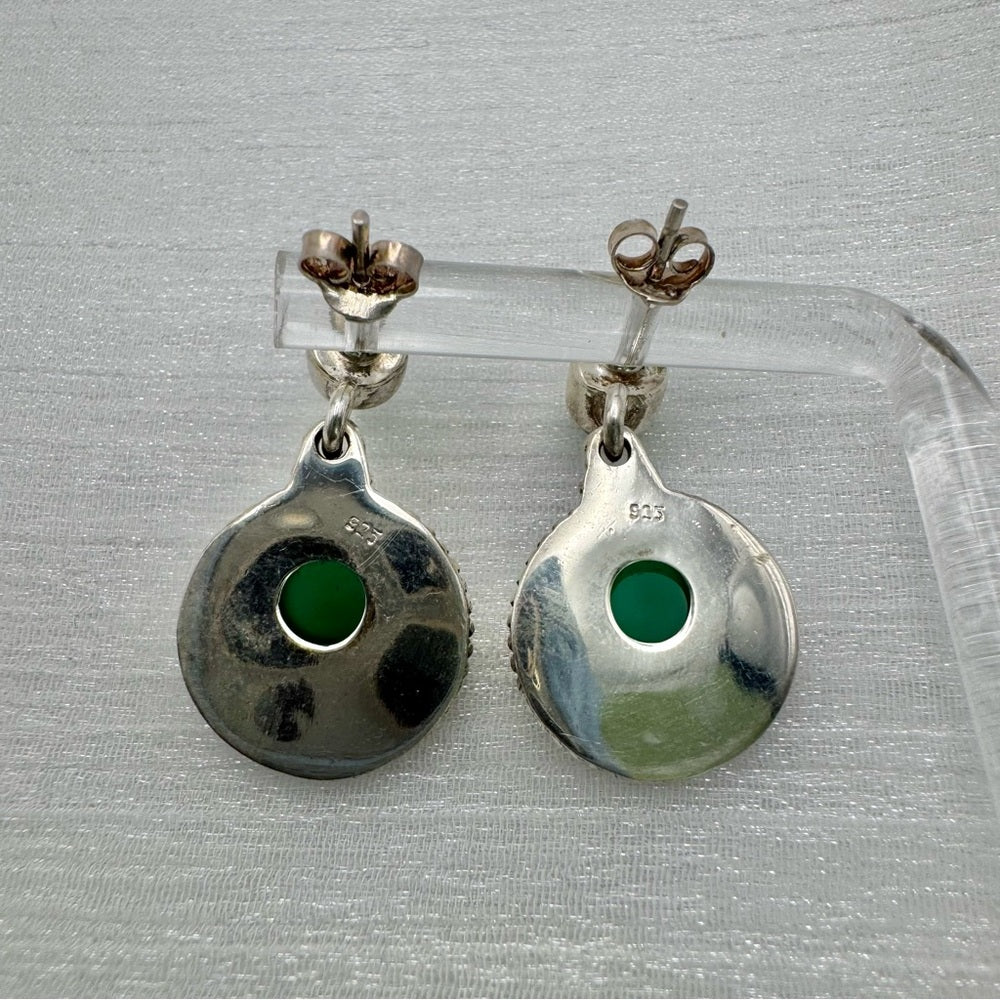 Green Chalcedony Circle Dangle Earrings