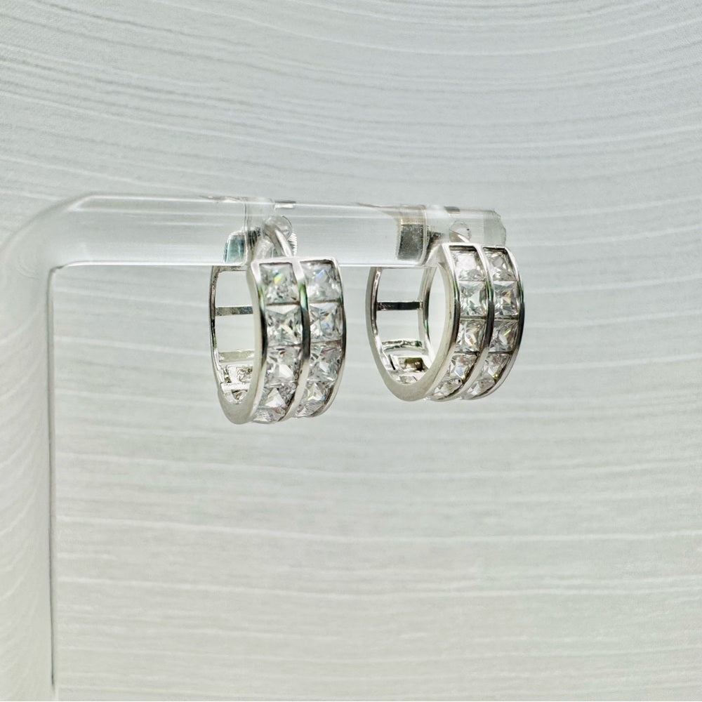 S925 Sterling Silver CZ Double Hoop Earrings