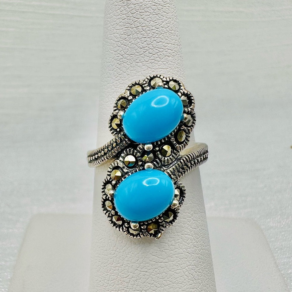 S925 Magnesite & Marcasite Turquoise Ring