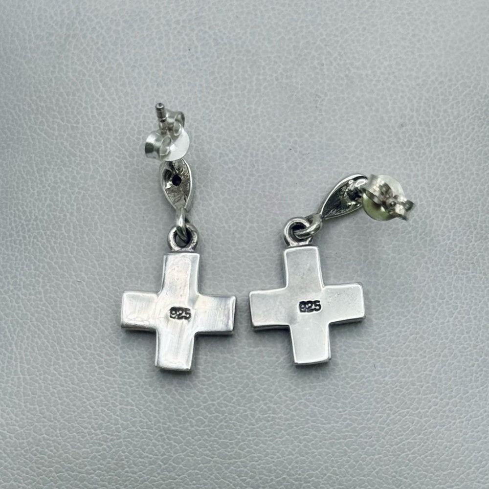 S925 Marcasite Cross Dangle Earrings