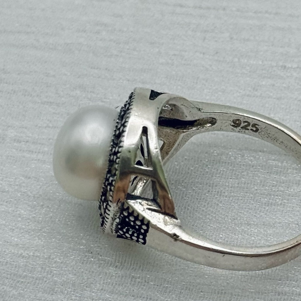 S925 Pearl & Marcasite Ring