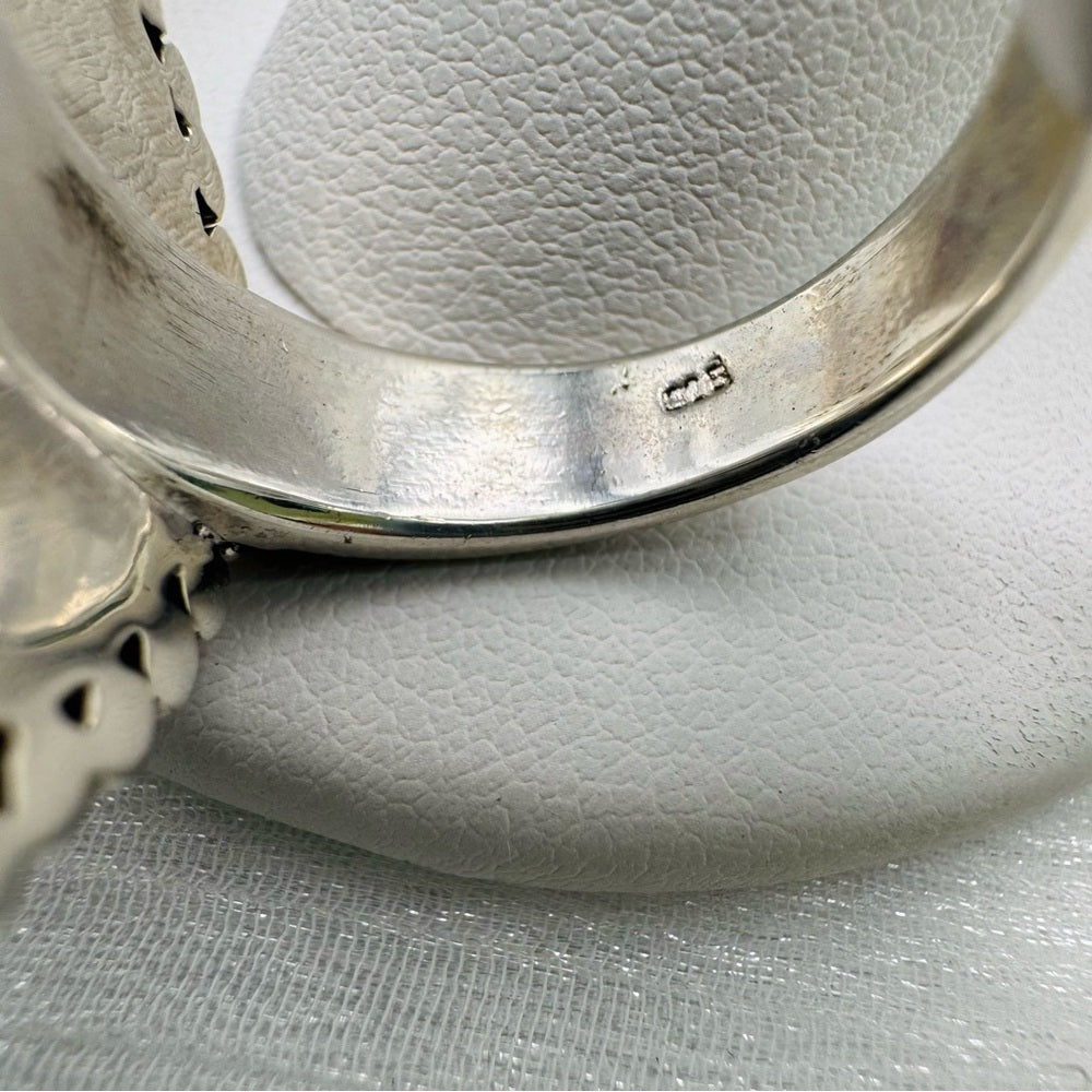 S925 Rose Quartz and Marcasite Marquise Ring