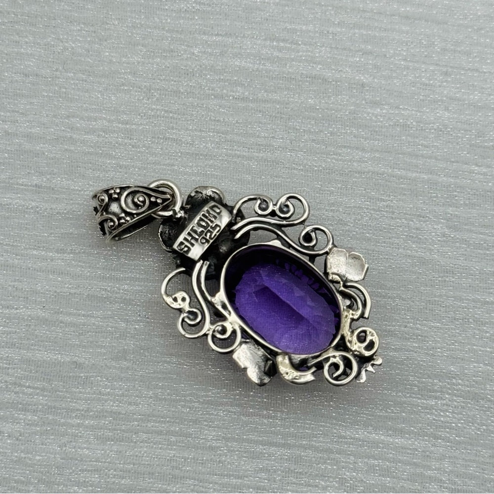 S925 Amethyst Flower Pendant