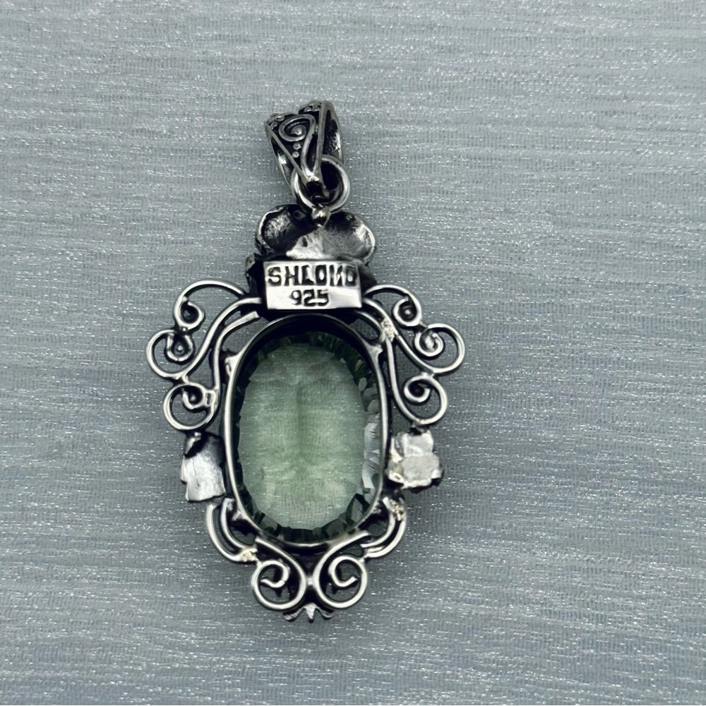 S925 Oval Green Amethyst Gemstone Pendant