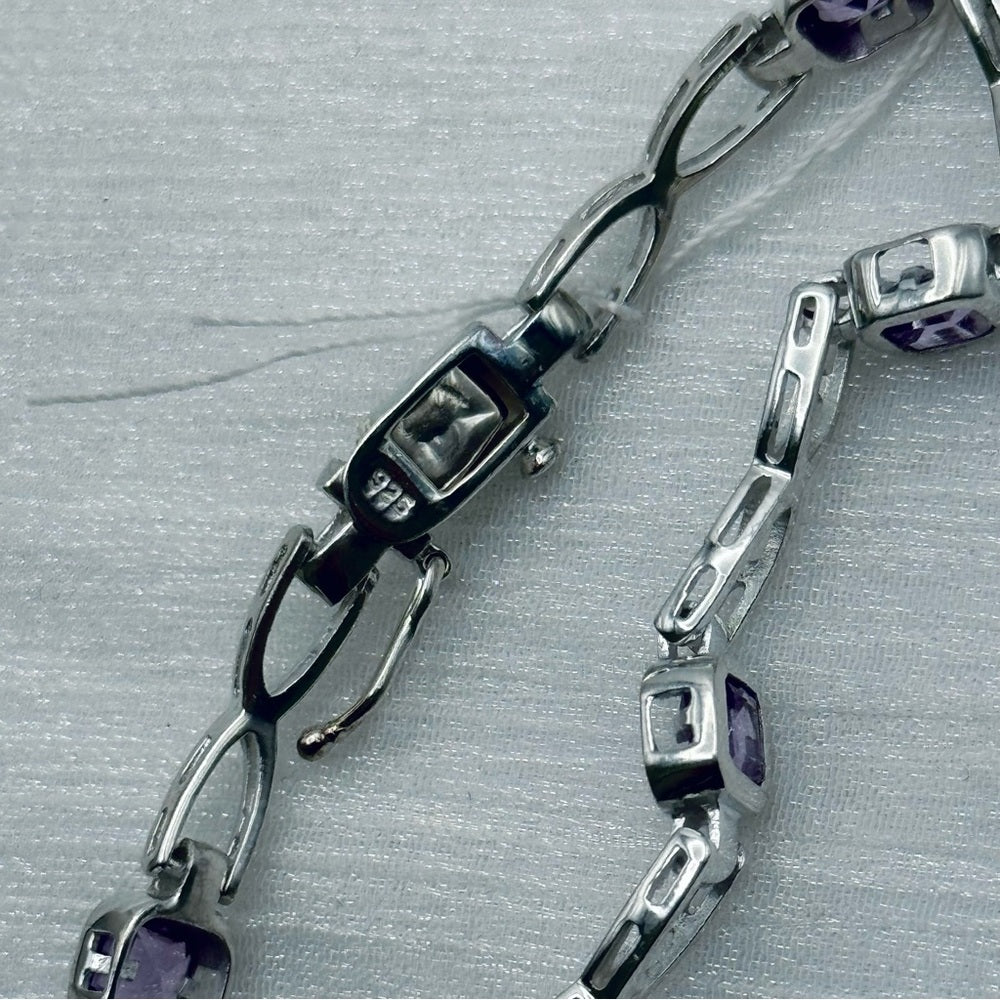 S925 Amethyst Link Bracelet 7”