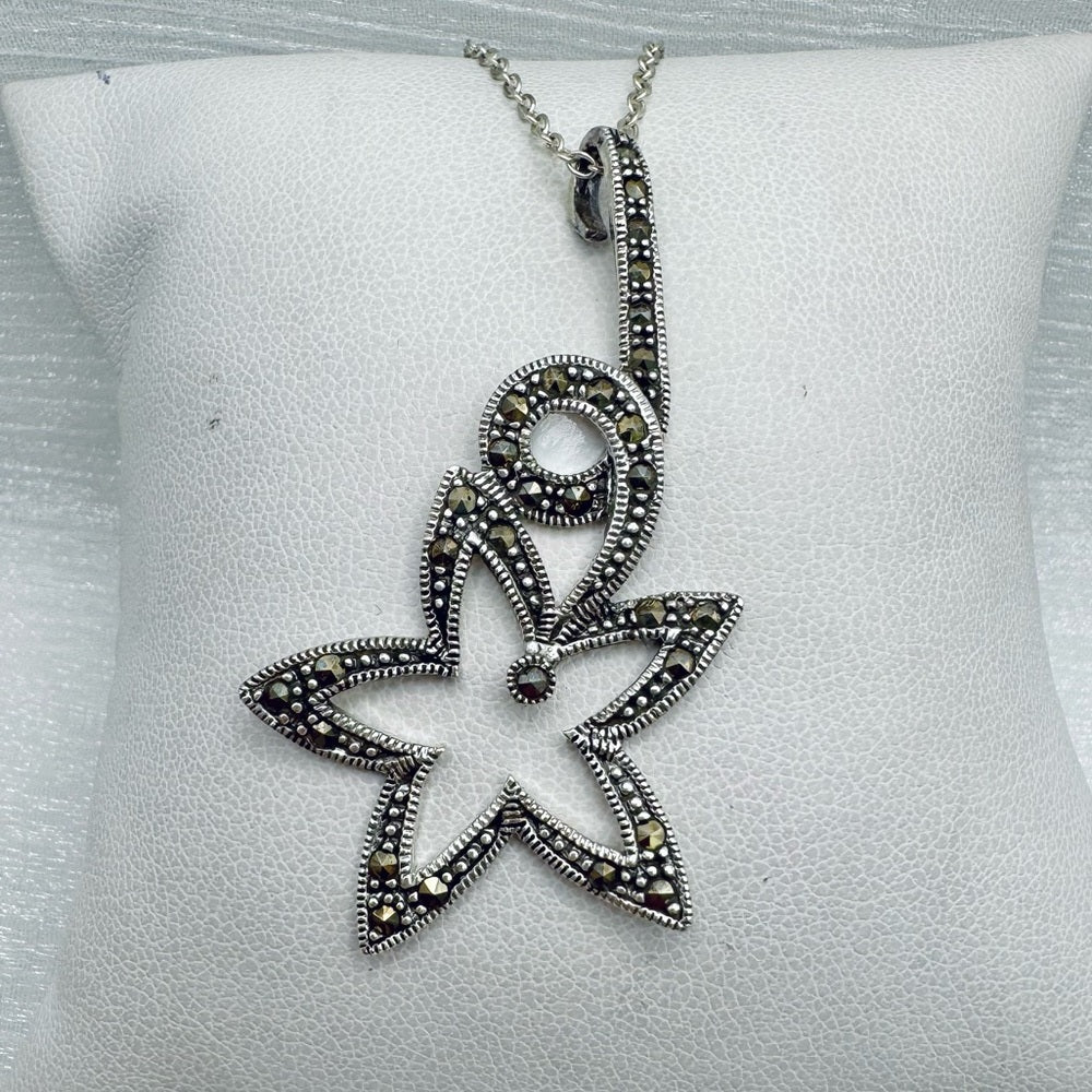 S925 Flower Marcasite Pendant