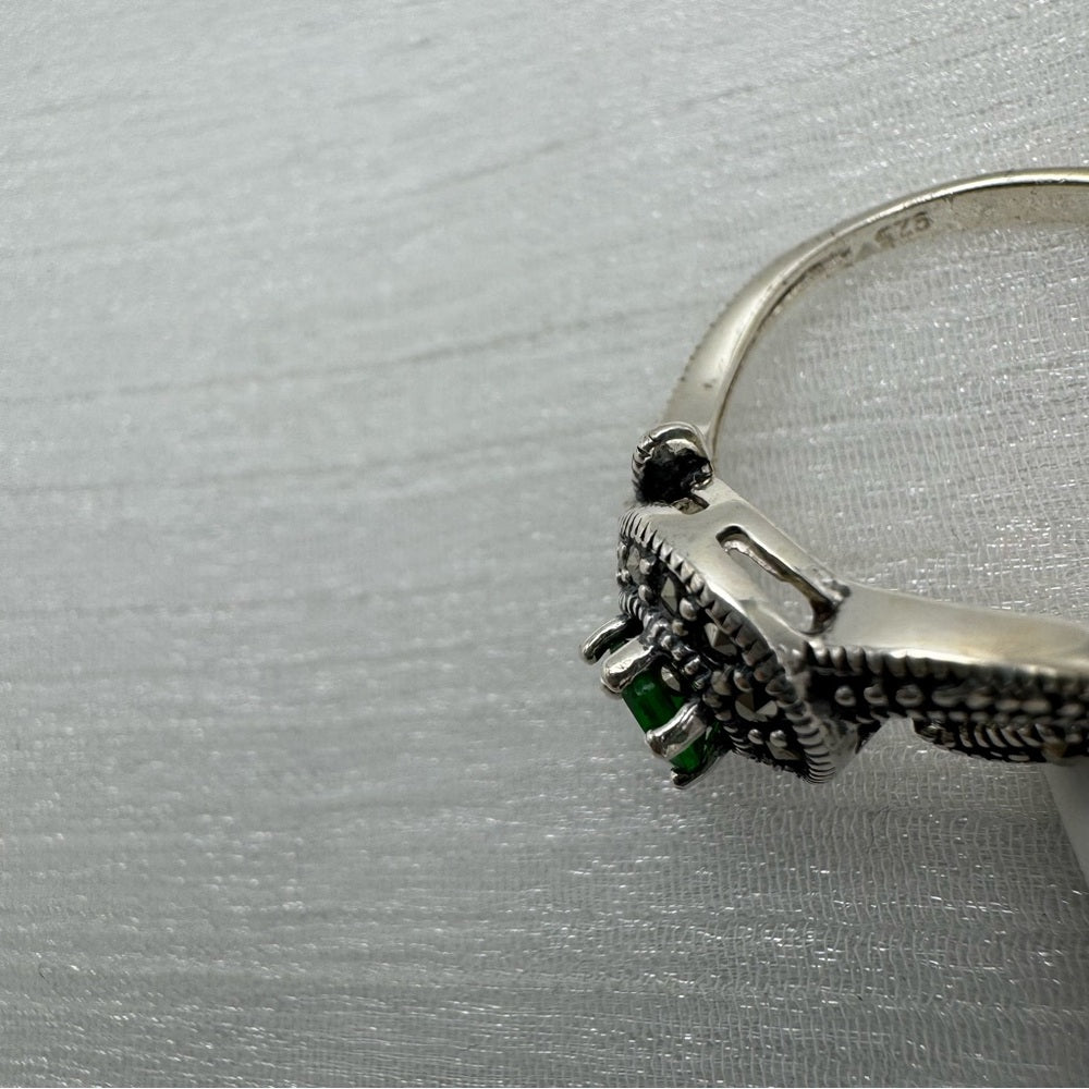 S925 Marcasite Emerald Green Ring