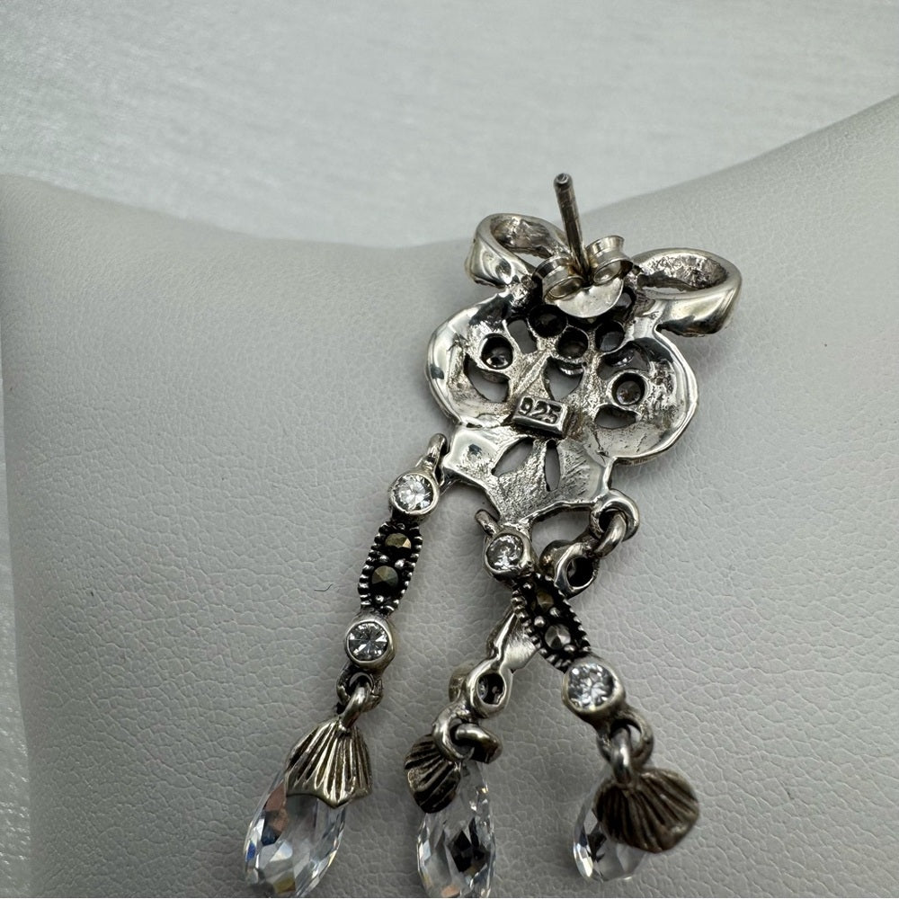 S925 Marcasite & Swarovski Crystal Bow Dangle Earrings