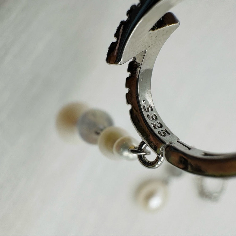 S925 Freshwater Pearl and Crystal Dangle Earrings