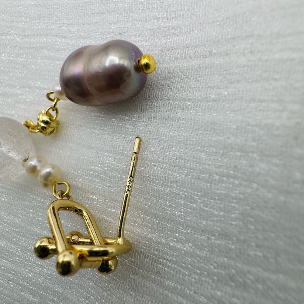 S925 Gold Plated Freshwater Pearl and Crystal Dangle Earrings