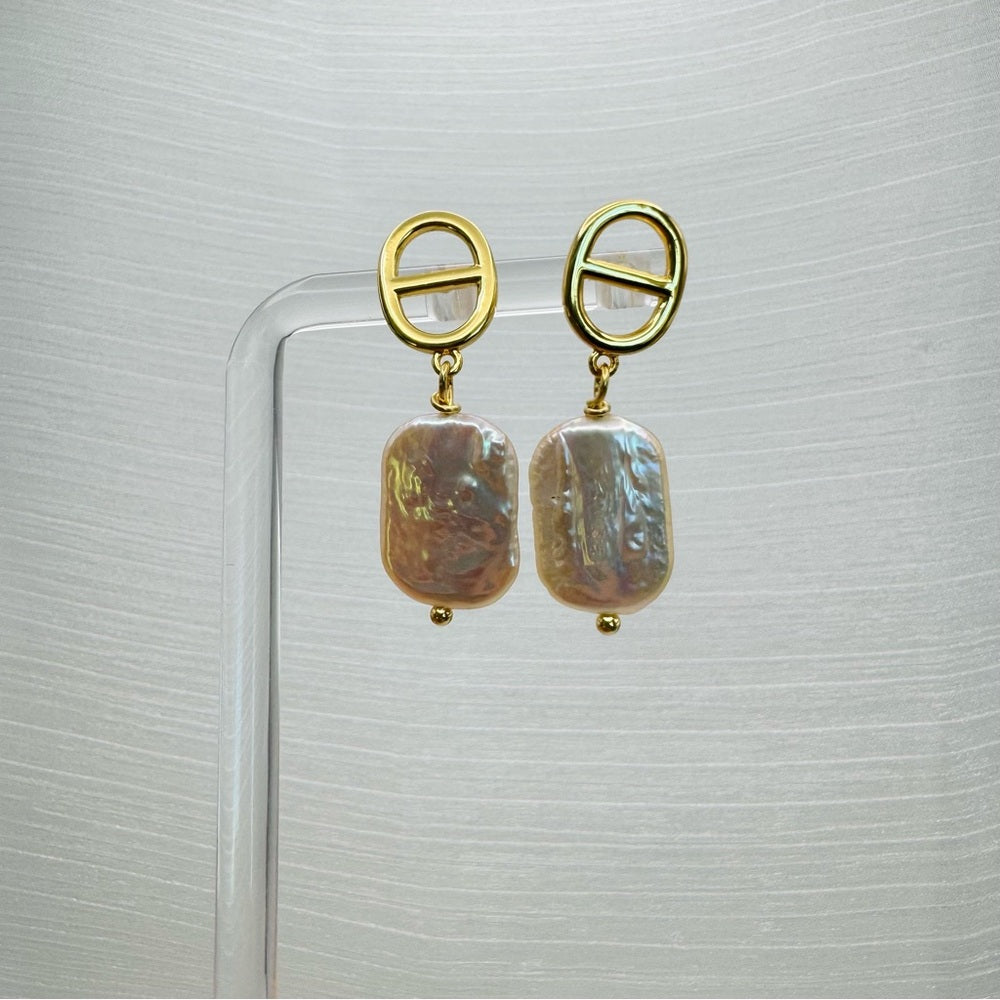 S925 Mariner Link Freshwater Pearl Dangle Earrings