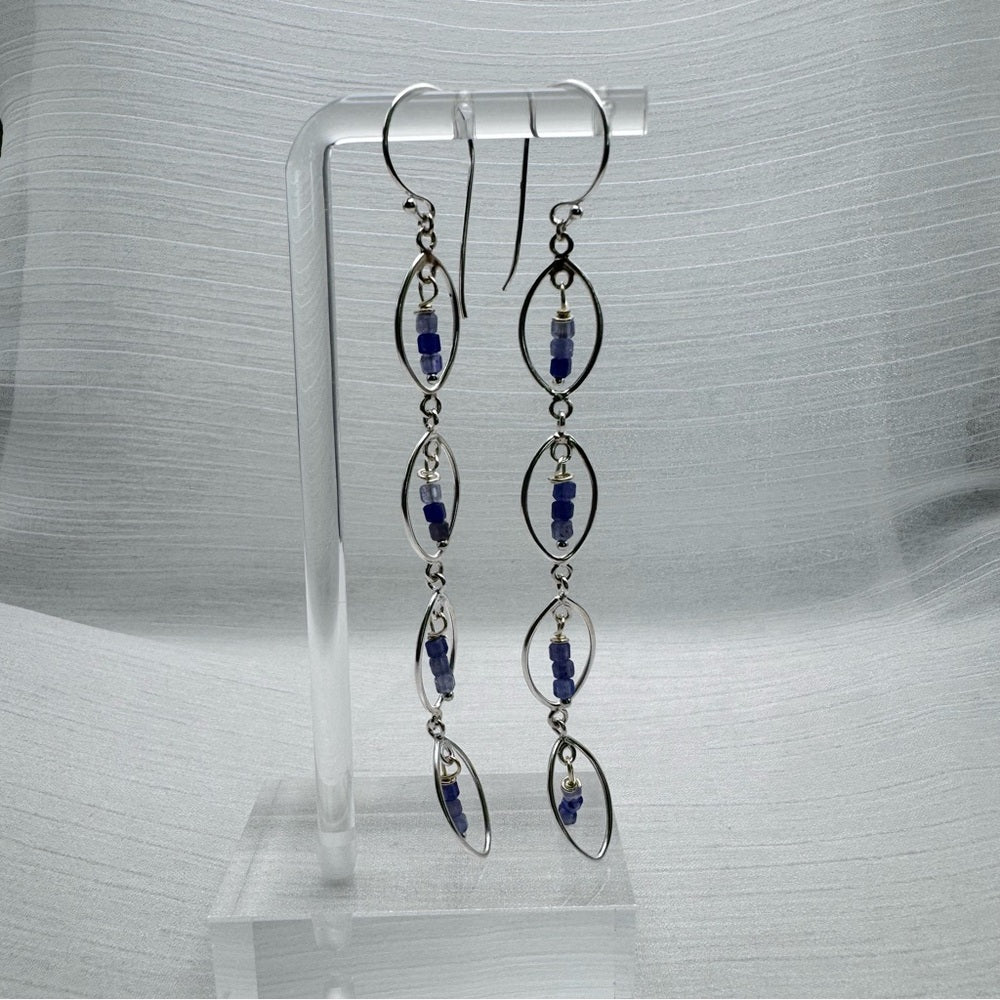 #918 S925 Tanzanite Long Dangle Earrings