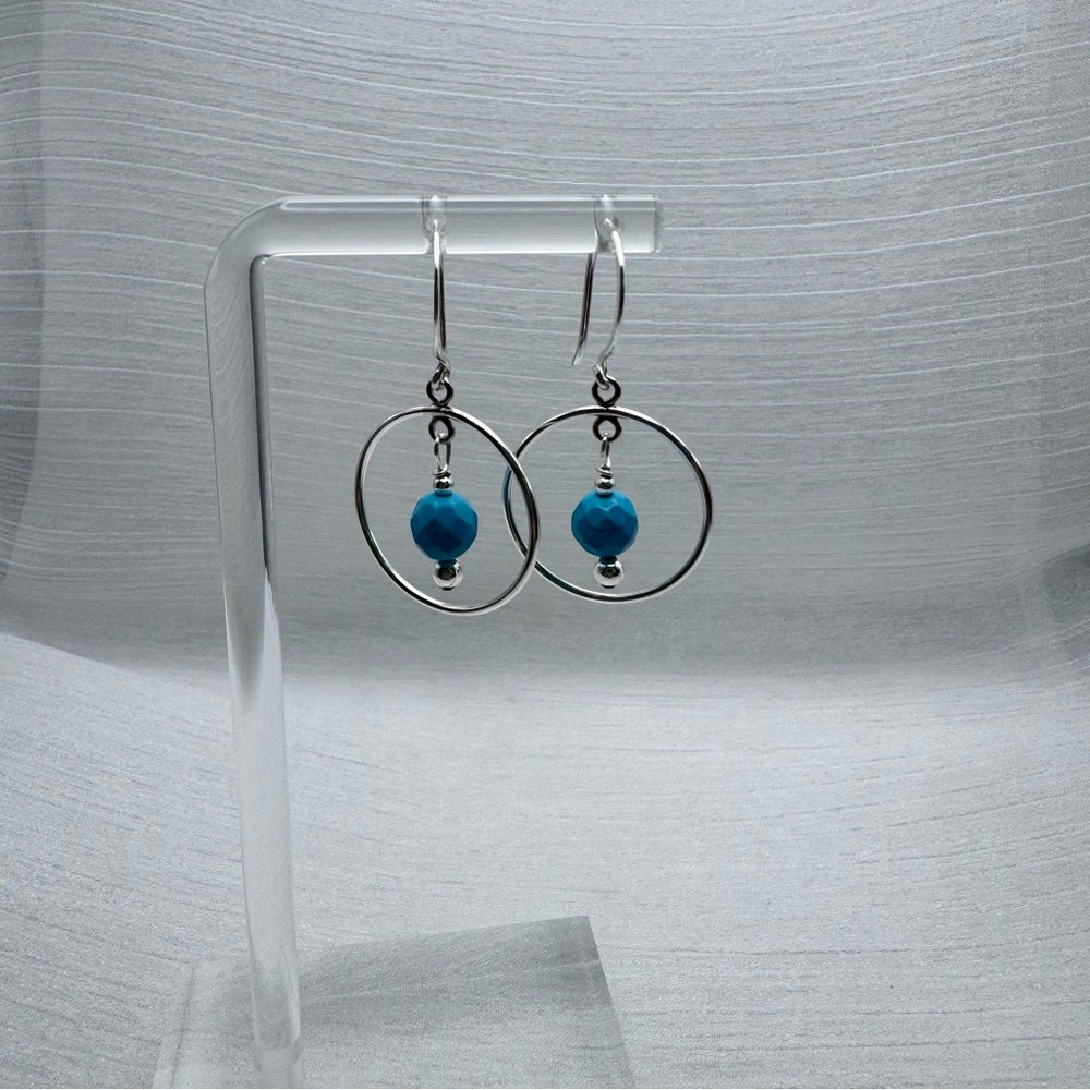 #1020 S925 Turquoise Circle Dangle Earrings