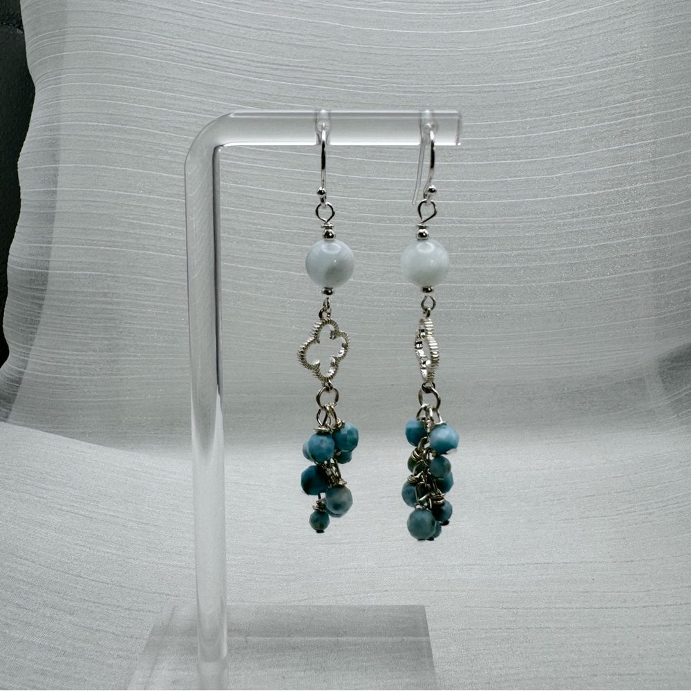 #1017 S925 Larimar Clover Dangle Earrings