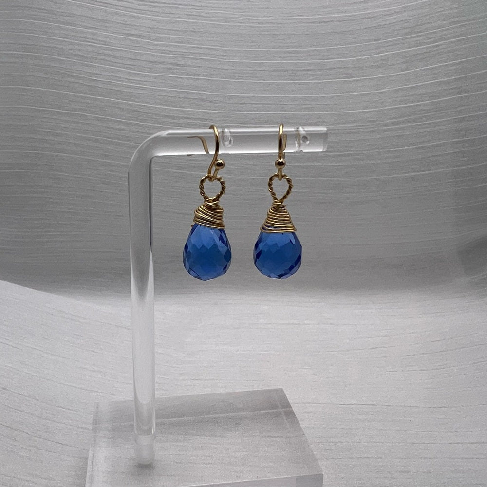 #905 S925 Sapphire Teardrop Dangle Earrings