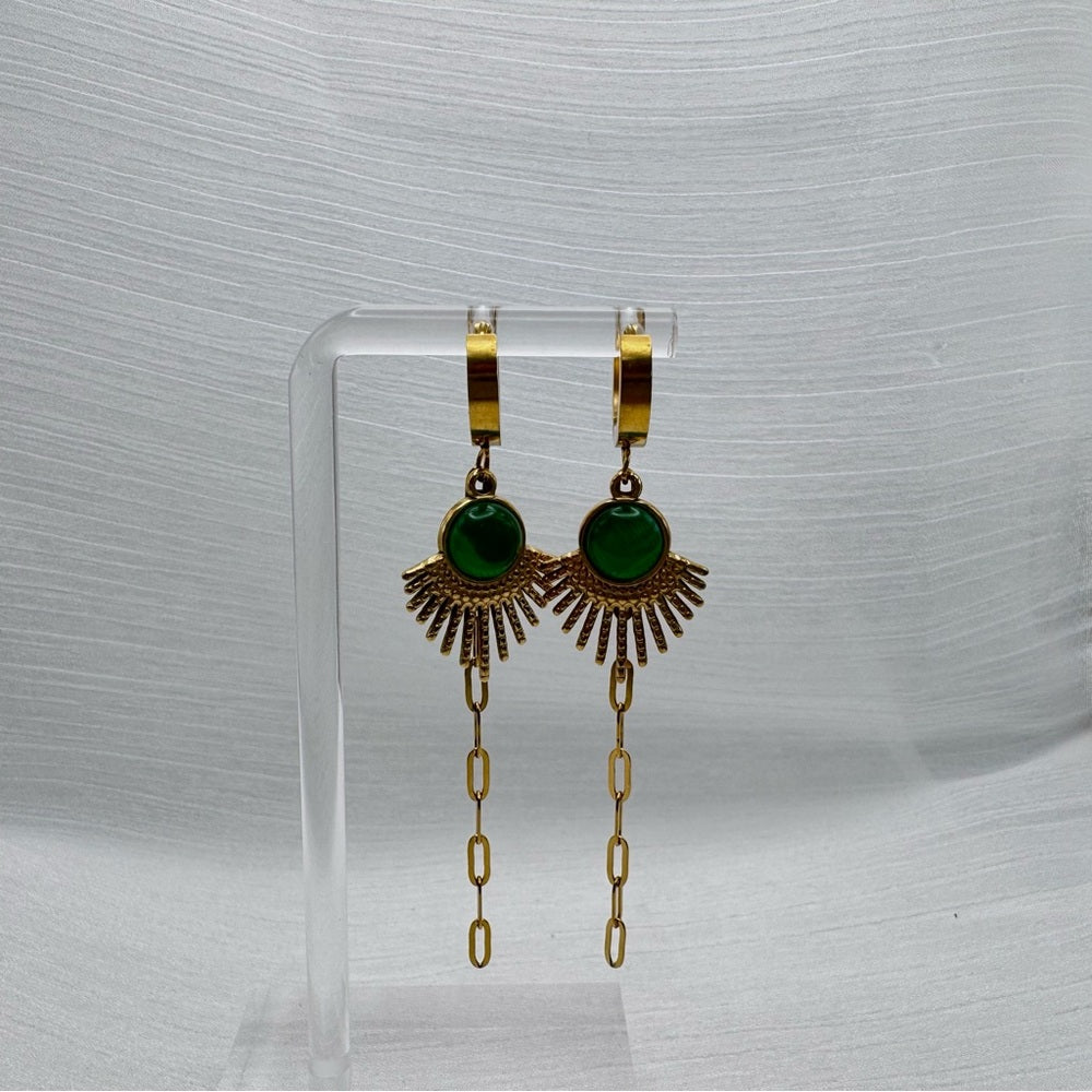 Green Chalcedony Dangle Chain Earrings