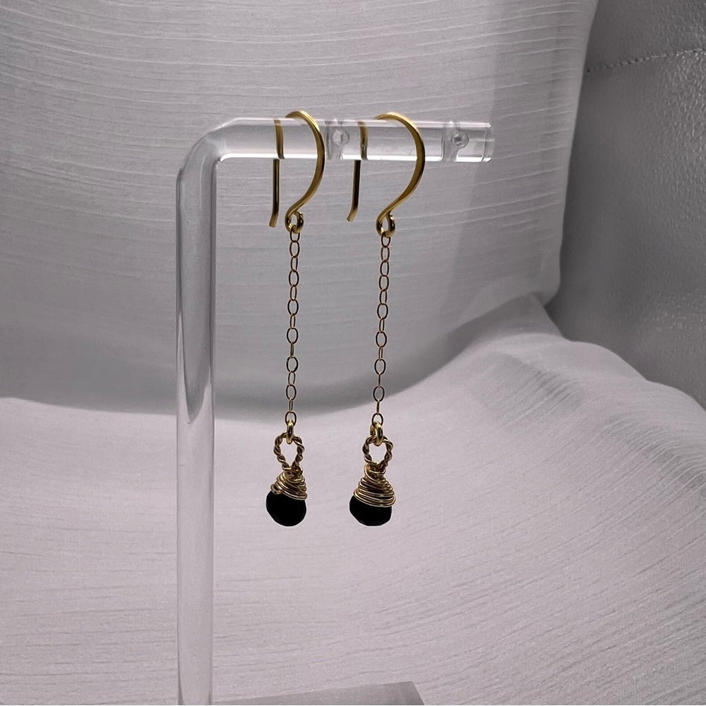 HK1748 S925 Black Onyx Dangle Earrings