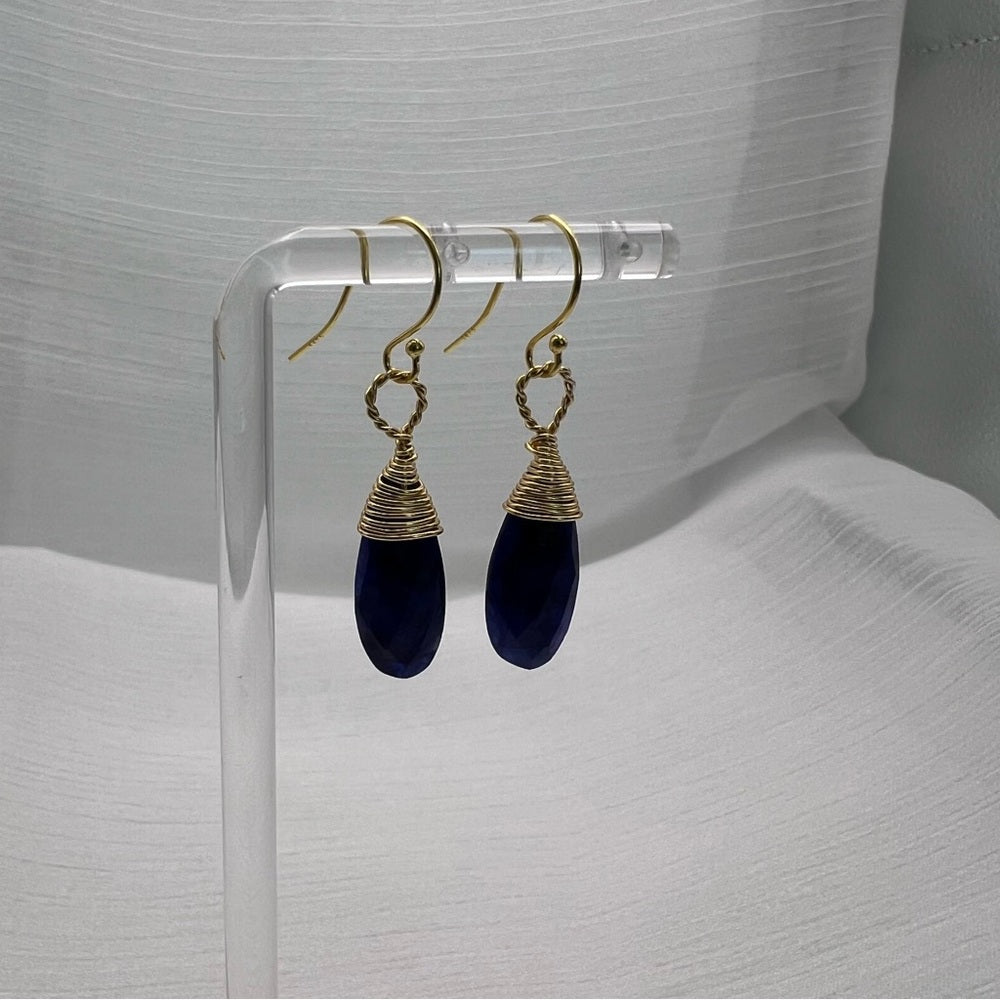 HK1125 S925 Sapphire Wrapped Dangle Earrings