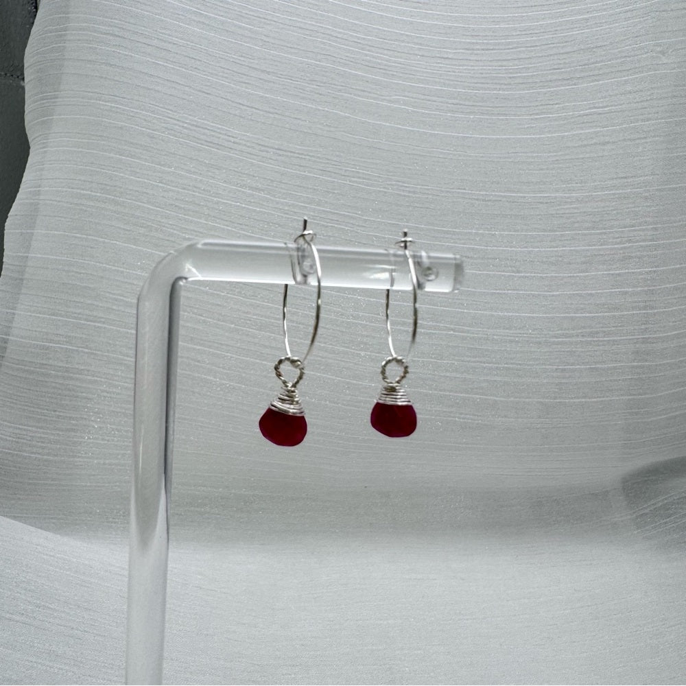 #930 S925 Ruby Dangle Hoop Earrings