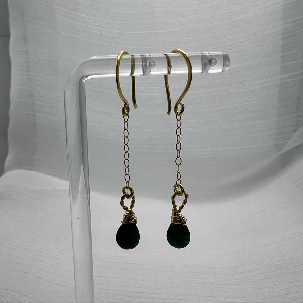 HK1844 S925 Gold Emerald Dangle Earrings