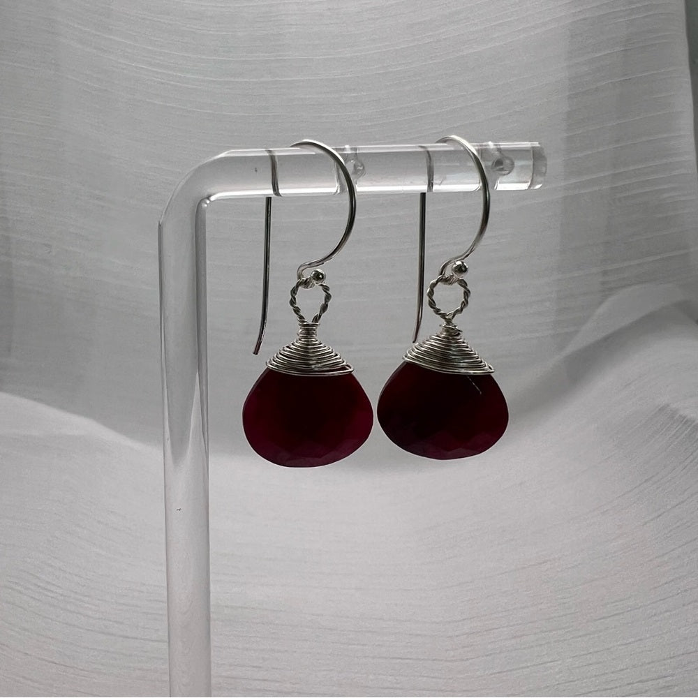 HK1216 S925 Ruby Dangle Earrings