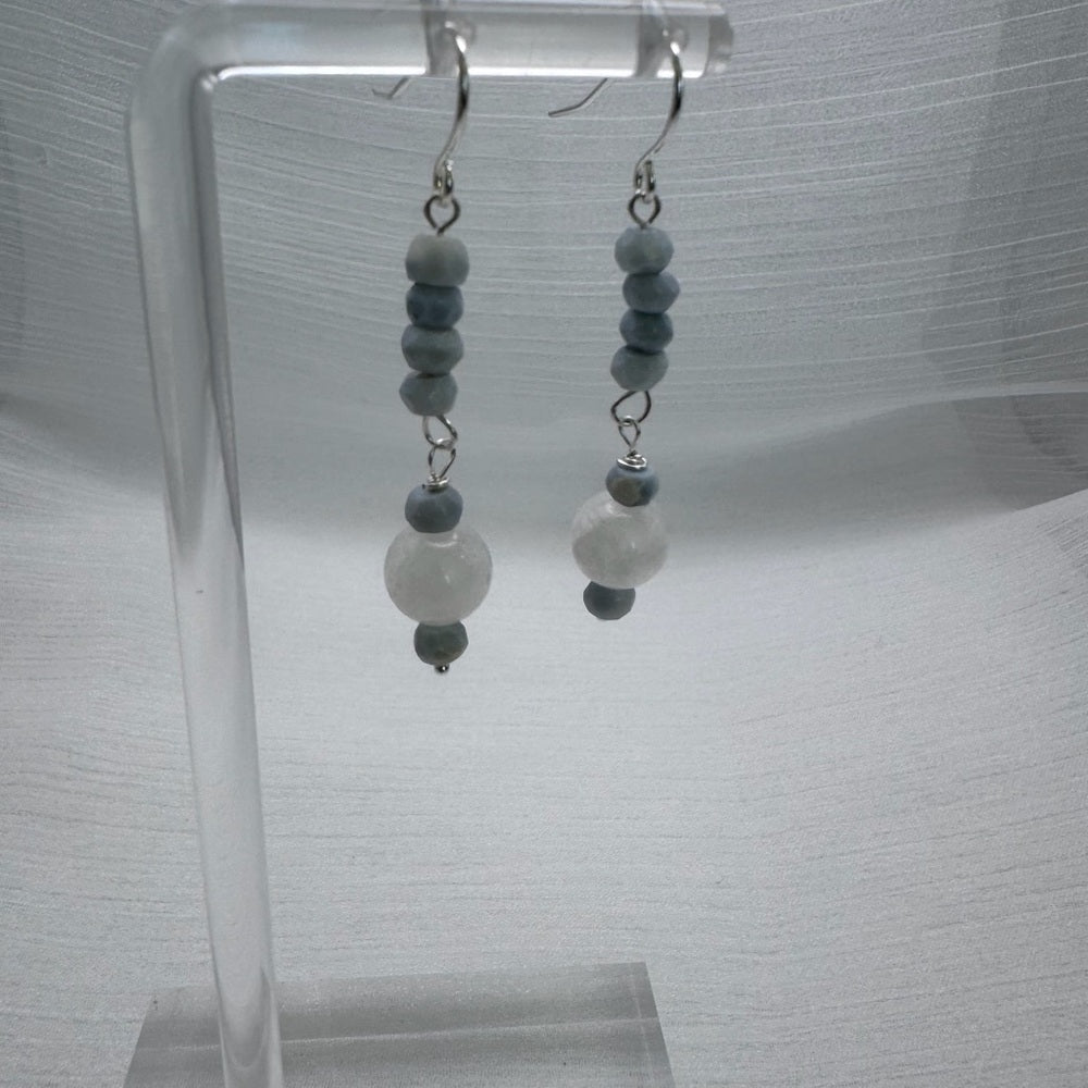HK9101 S925 Moonstone & Blue Opal Dangle Earrings