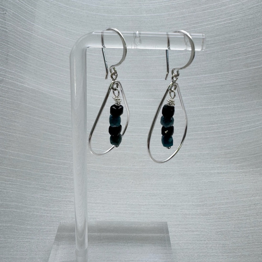HK948 S925 Blue Tourmaline Dangle Earrings