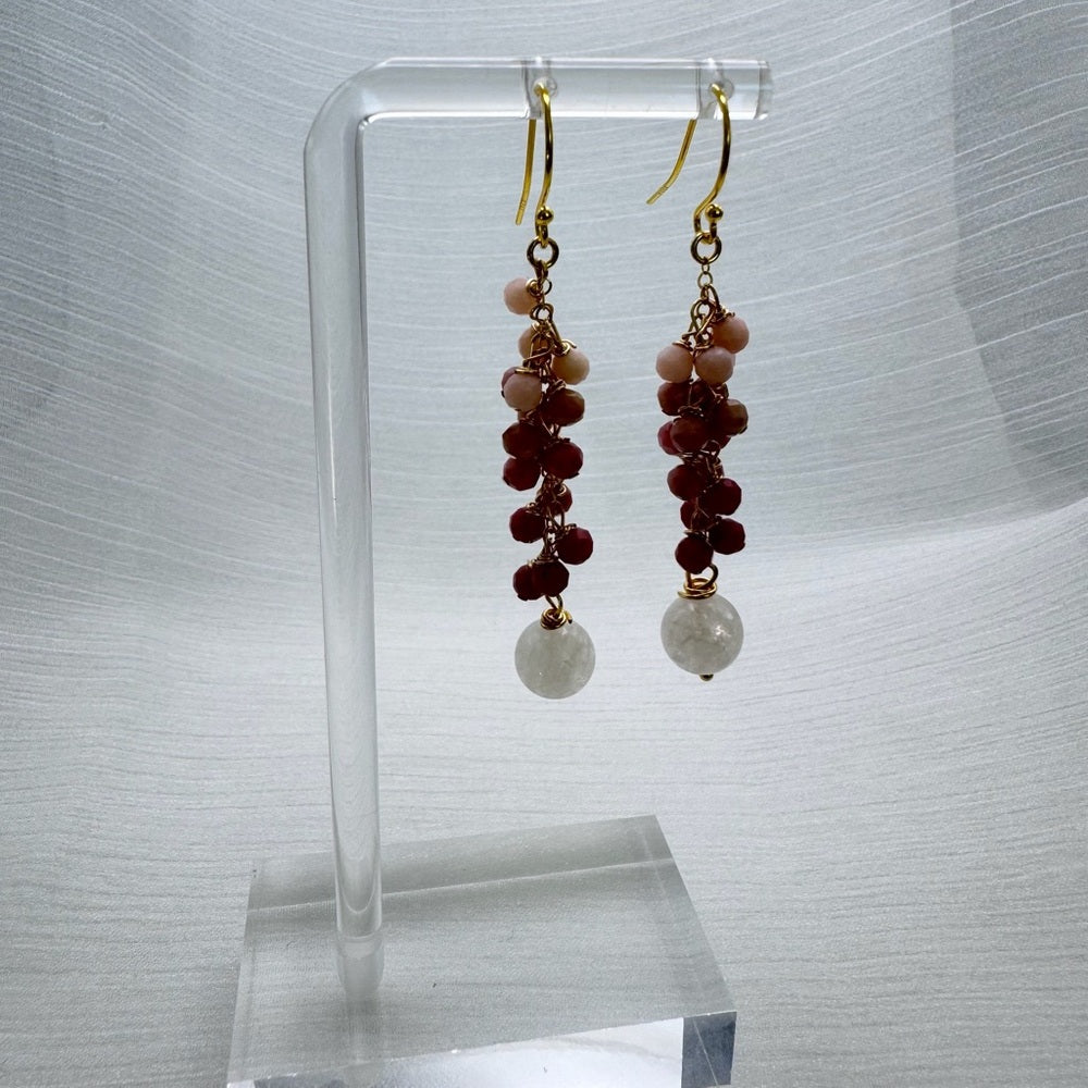 HK1311 S925 Moonstone & Rhodonite Dangle Earrings