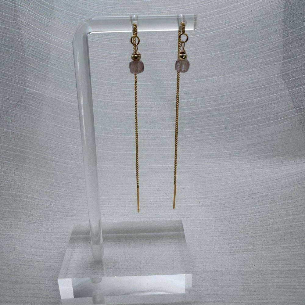 TH1481 S925 Strawberry Quartz & Hematite Threader Earrings