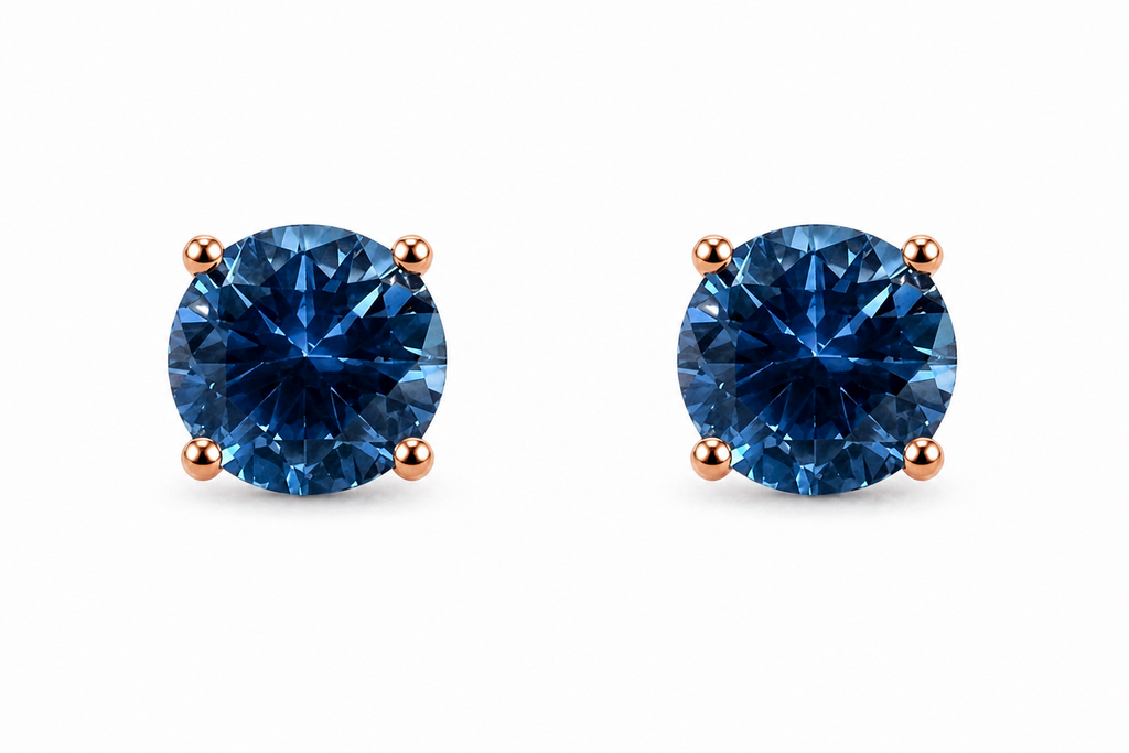 Blue Crystal Rose Gold Stud Earrings