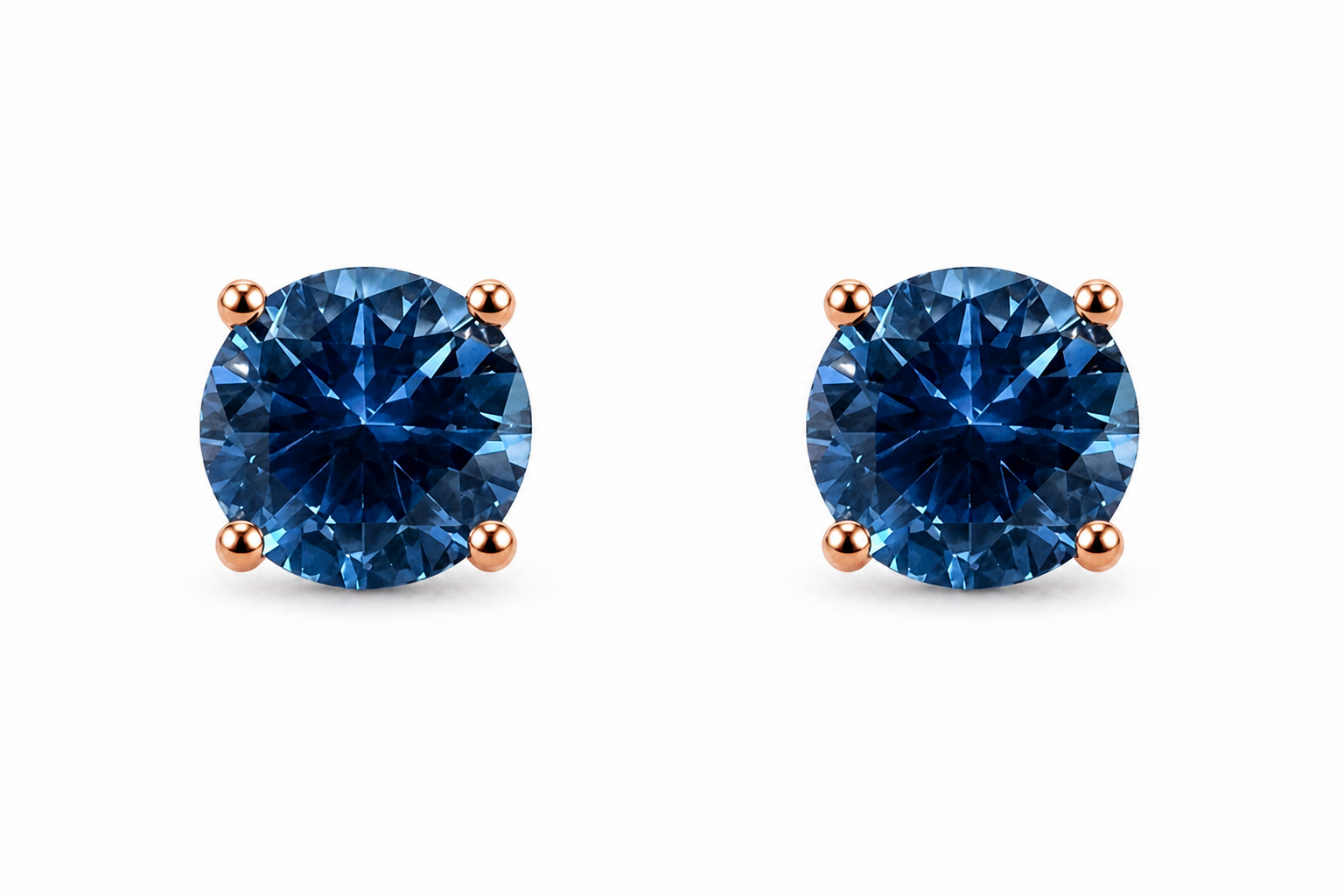 Blue Crystal Rose Gold Stud Earrings