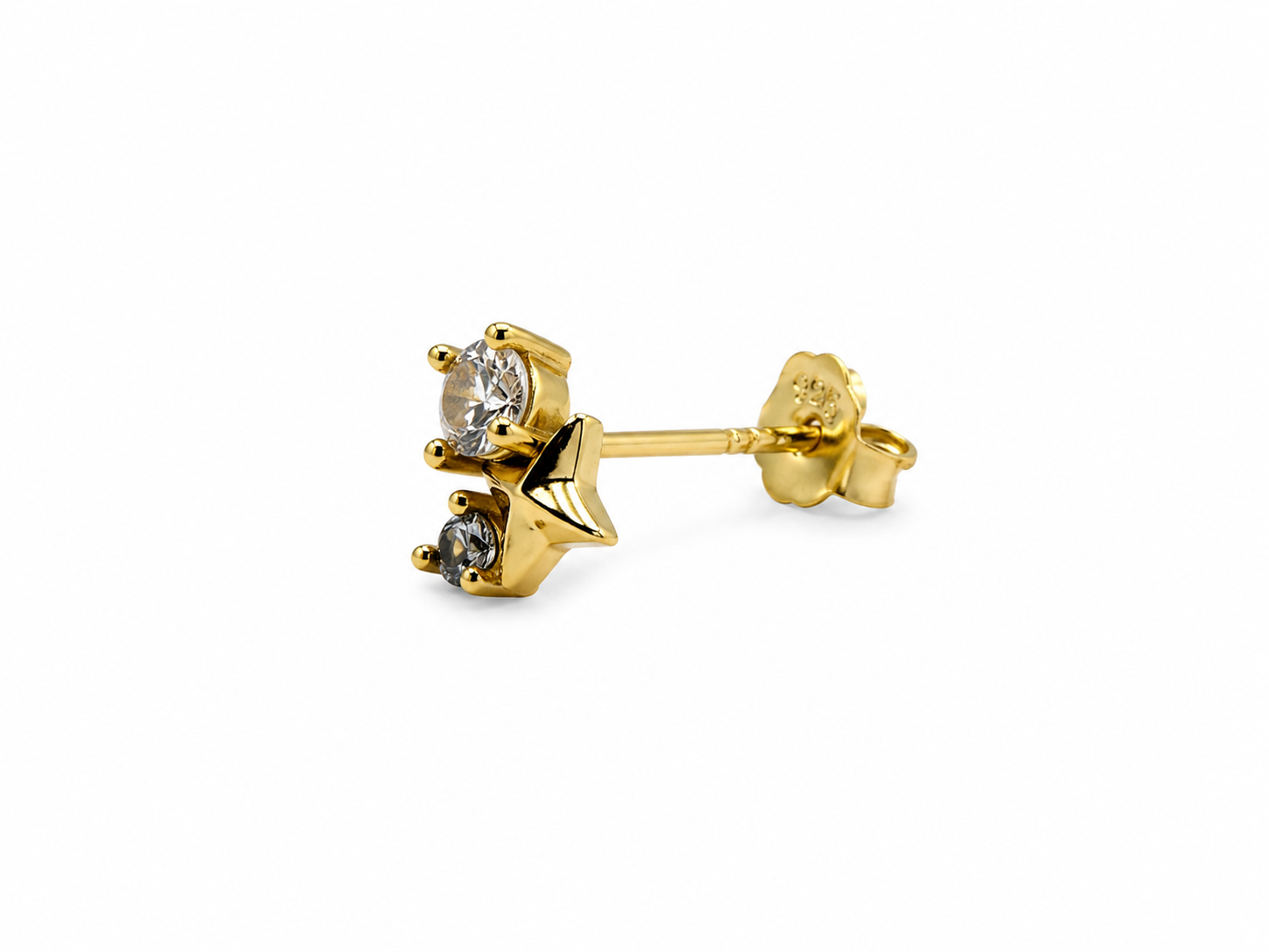 Large Blue Crystal Star Gold Stud Earrings