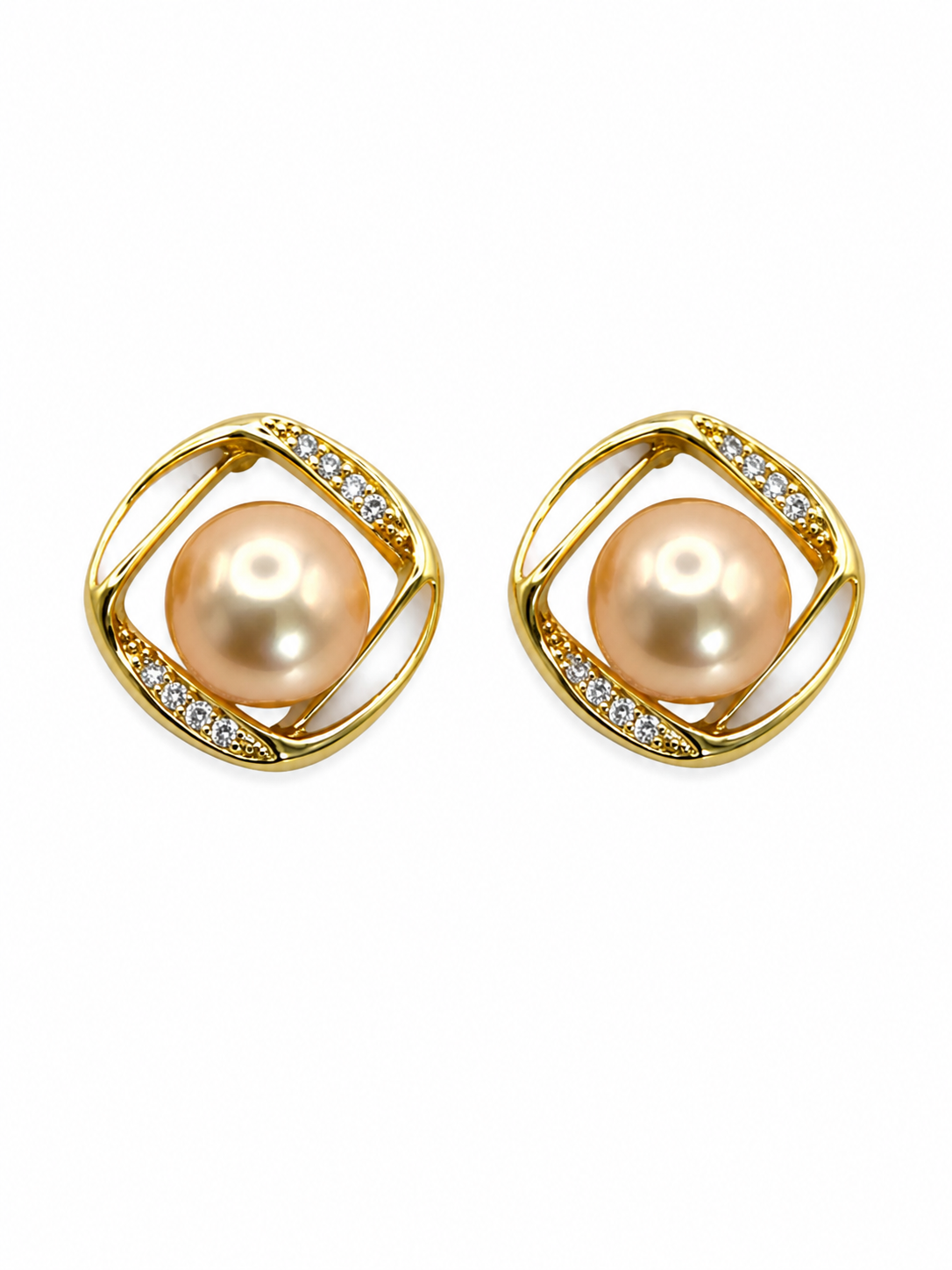 Freshwater Pearl, Enamel, & Crystal Stud Earrings